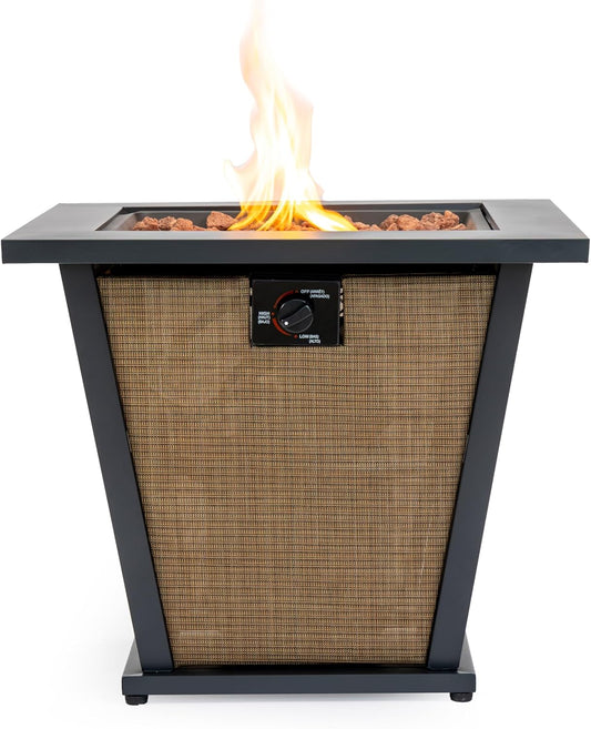 28 Inch Square Steel Fire Pit Table in Rich Brown Finish, 50,000 BTU Propane Powered Outdoor Heater with Durable Steel Construction for Patio Deck and Courtyard Settings