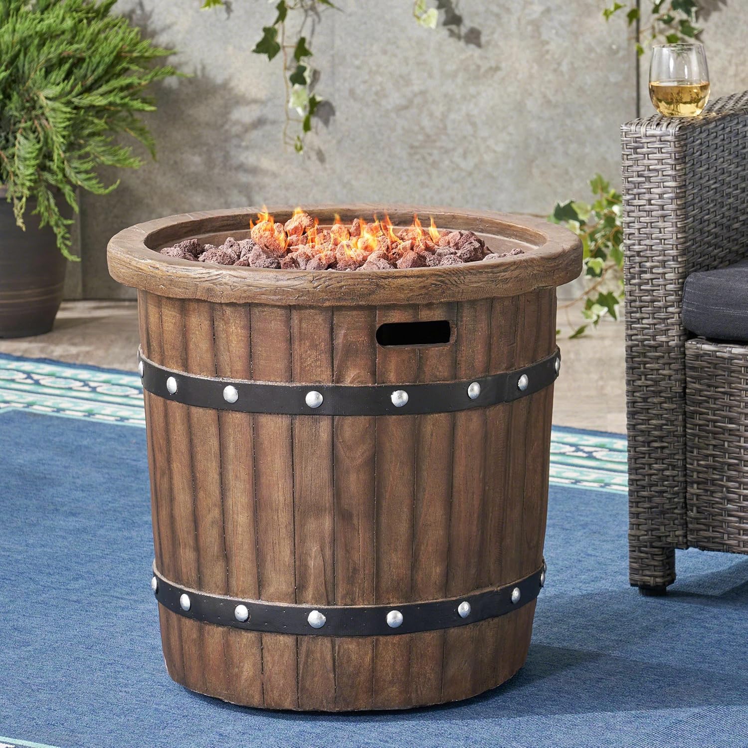 Merax 25" Round MGO Fire Pit - 40,000 BTU for Backyard Comfort,Gray