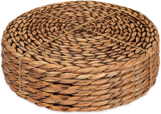 CENBOSS Woven Placemats (13.5" Set of 8, Brown Wash) Round Placemat, Wicker Place mats, Rattan Place mat, Plate Chargers