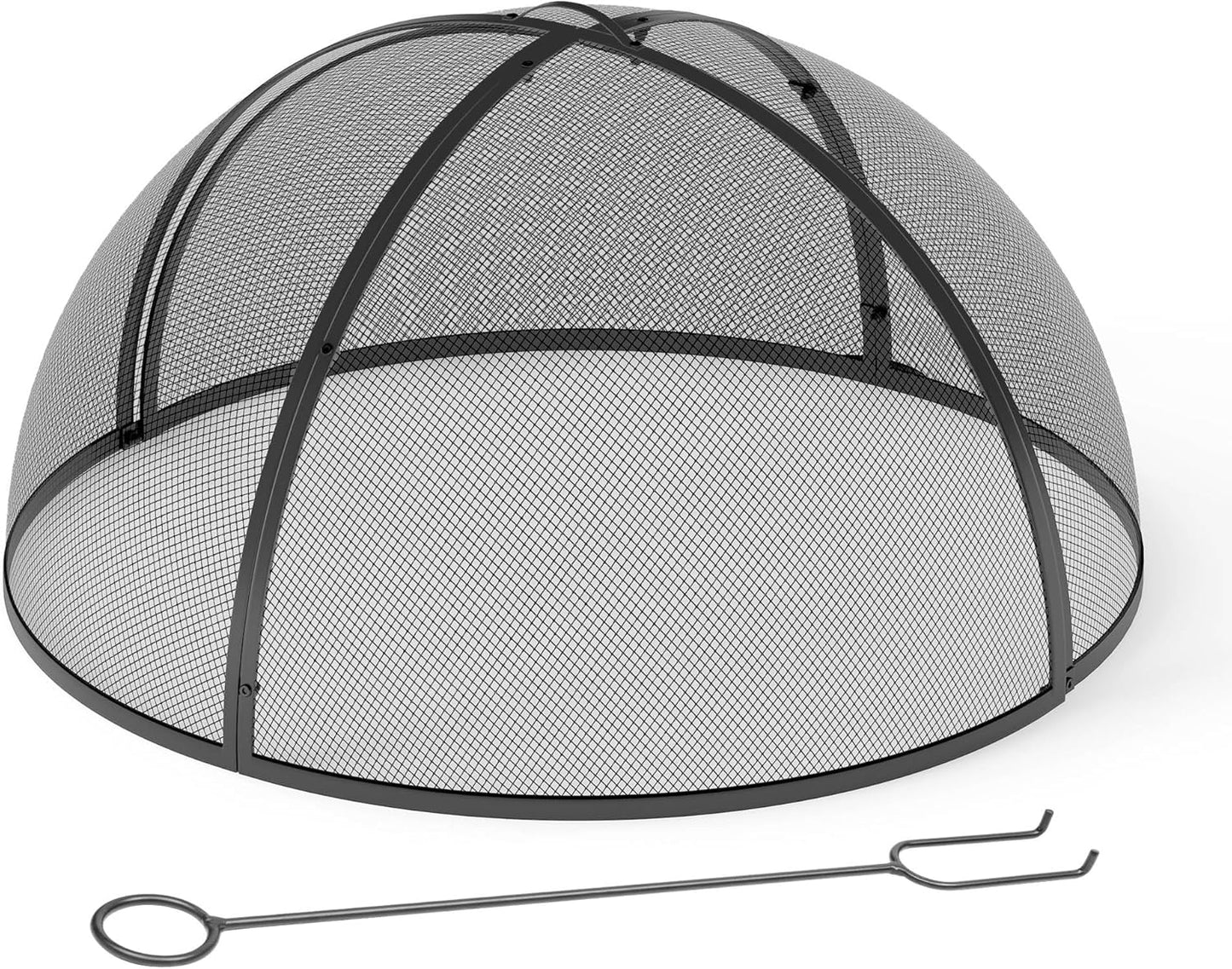 DWVO Fire Pit Spark Screen, 36" Iron Spark Guard with Handle and Poker, 19.1" Tall Portable 4-Part Modular Mesh Screen for Outdoor, Backyard, Beach, RV Camping, and Grilling