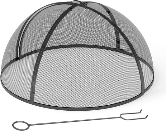 DWVO Fire Pit Spark Screen, 36" Iron Spark Guard with Handle and Poker, 19.1" Tall Portable 4-Part Modular Mesh Screen for Outdoor, Backyard, Beach, RV Camping, and Grilling