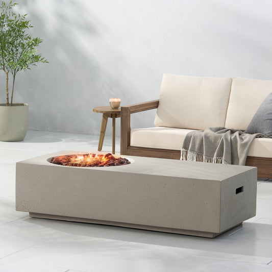 Andreson Lightweight Concrete Outdoor 50,000 BTU Rectangular Fire Pit Table (No Tank Holder), Light Gray