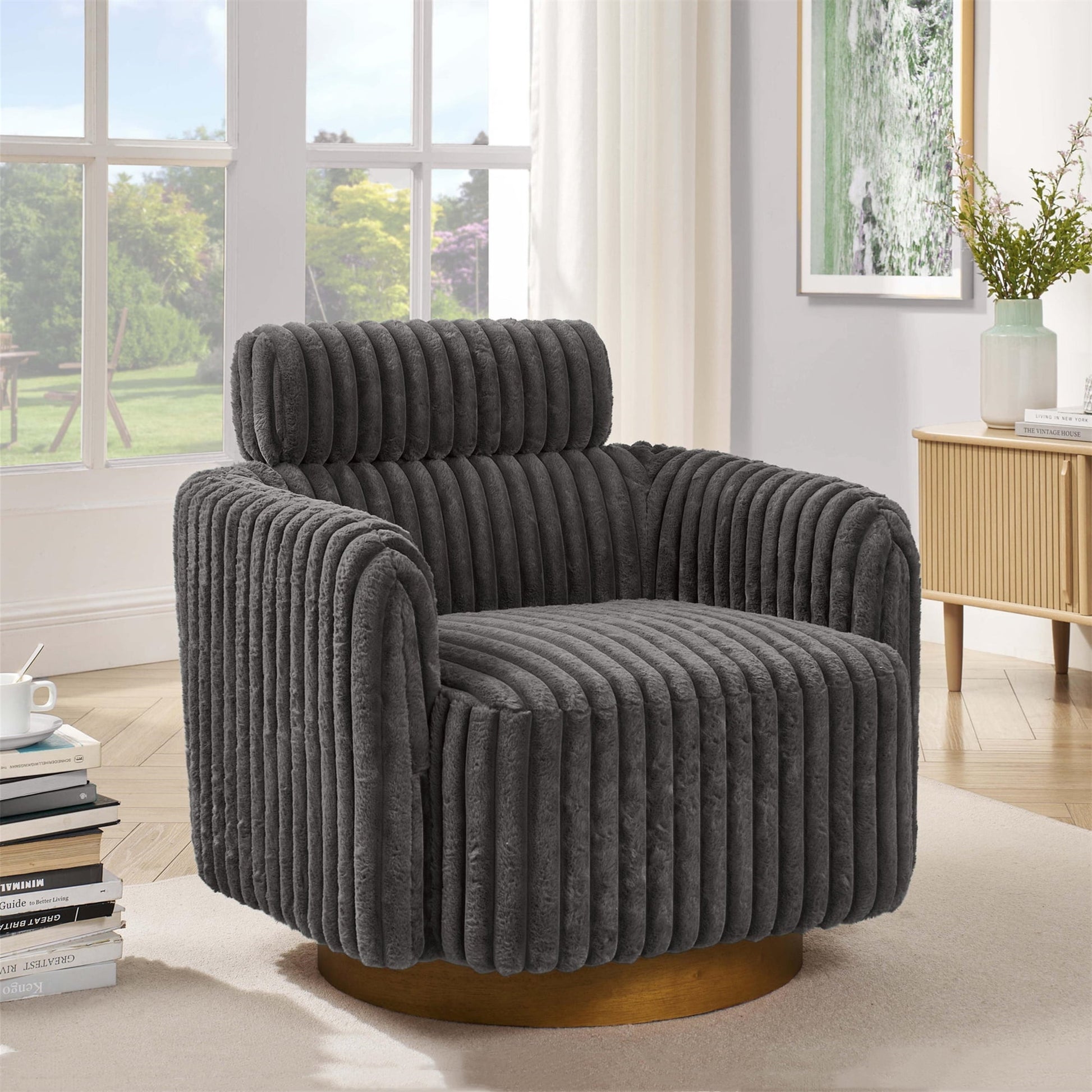 Aukfa 32" Corduroy Swivel Accent Chair Armchair for Living Room Bedroom, Gray