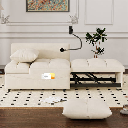 Aukfa Velvet Futon Convertible Loveseat Sleeper Sofa, Full Size, 2Pillows&Side Pockets, Blue