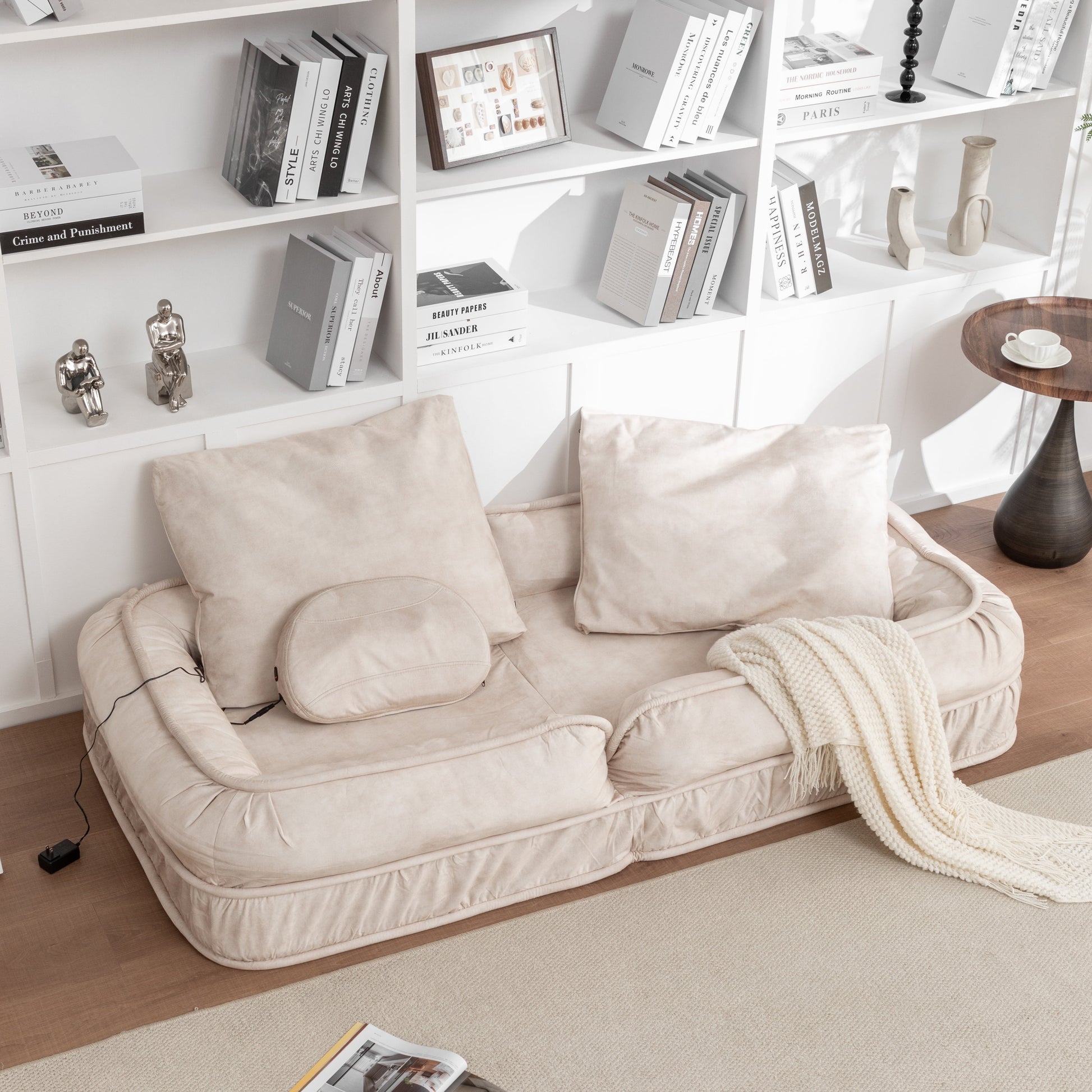 Aukfa Fold Lazy Sofa Bed with Massage Pillow,Bean Bag Floor Couch,5 Adjustable Positions for Living Room & Pets,Beige