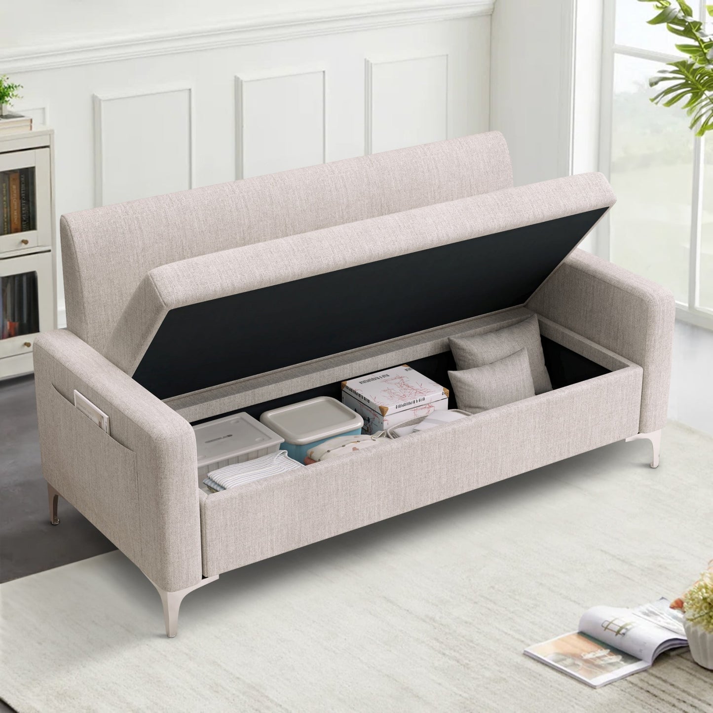Aukfa Loveseat Sofa Couch with Storage Underneath, Small Couch for Bedroom, Living Room, Dorm, Gary