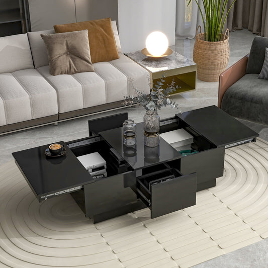 Aukfa Modern Extendable Coffee Table - Rectangle Cocktail Table with Hidden Storage - Black