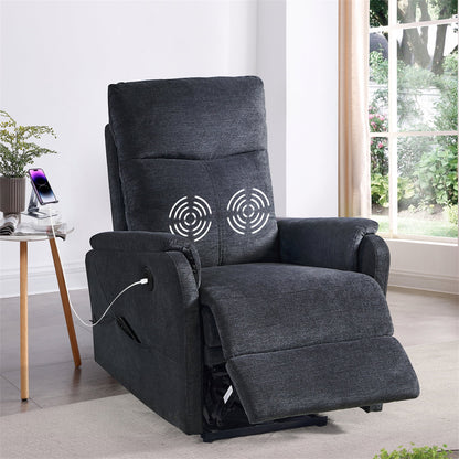 Aukfa Power Recliner Massage Chair with USB for Living Room Bedroom, 2 Side Pockets, Velvet, Gray