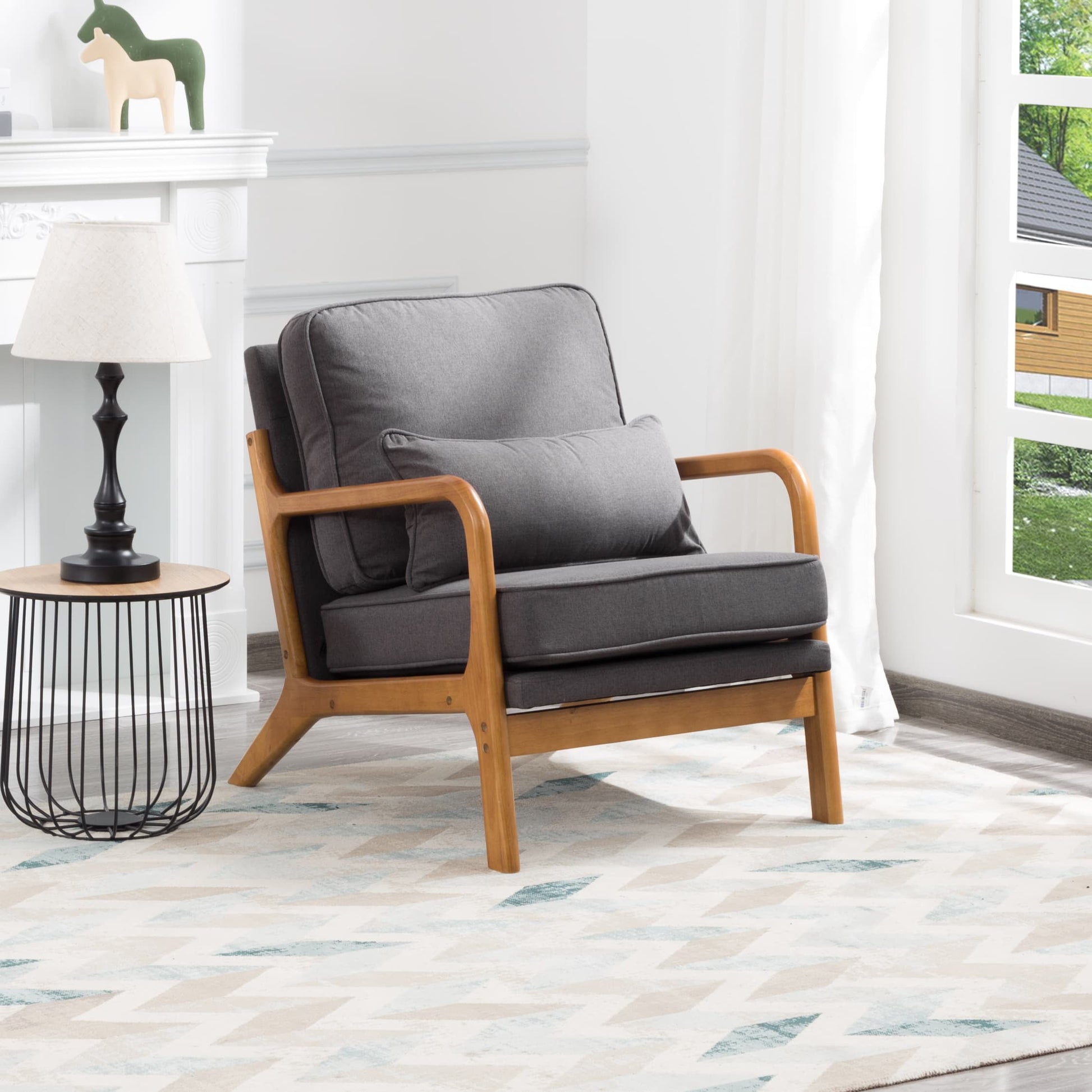 BSHTI Accent Chair,Mid-Century Styles,High-Density Sponge,Solid Wood,Non-Slip Leg,Cushions are Removable Dark Gray Colour,Perfect for Living Room,Bedroom,Office
