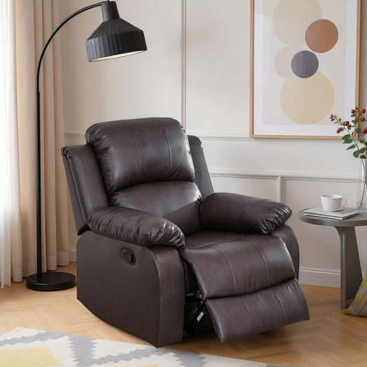 BSHTI Semi PU And PVC Unit Sofa Living Room Sofa, Double Layers Springs Structure, 110-115°Adjusting Backrest, Breathing Leather, Scratch-Resistant, Brown