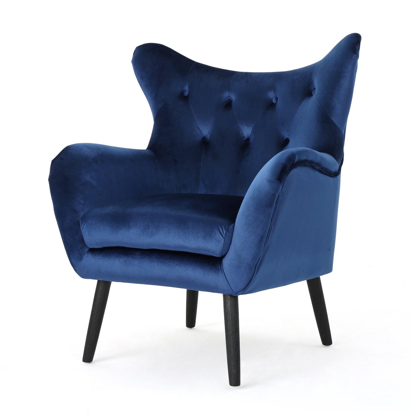 Bellamy Studios Mid Century Velvet Wingback Chair, Navy Blue