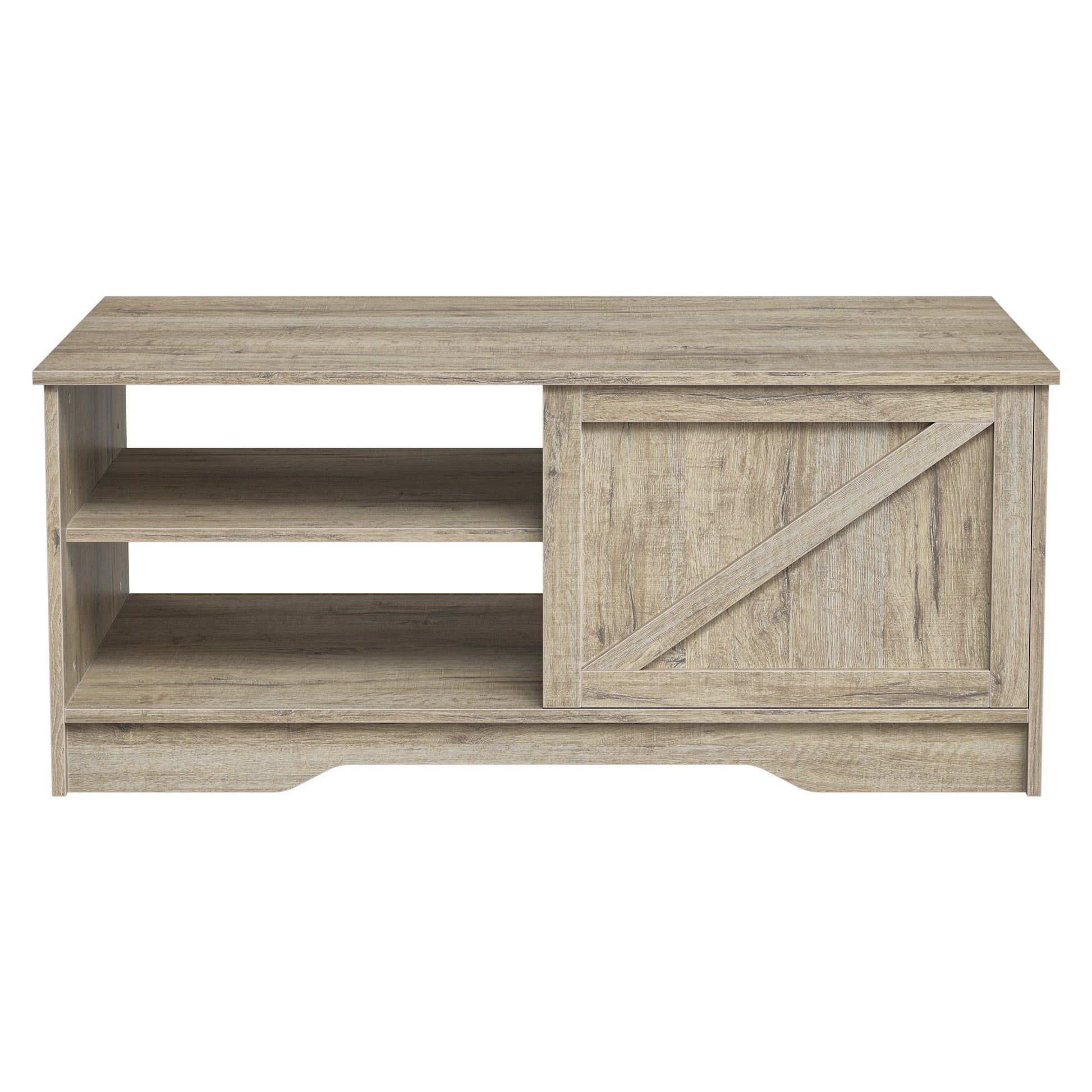 Bestco 42" Farmhouse Coffee Table with Sliding Door Rustic Center Table Light Rustic Oak