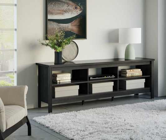 Black TV Stand for 75 Inch TV, Farmhouse Wood TV Cabinet with 6 Cubby for Living Room Bedroom,70 inch