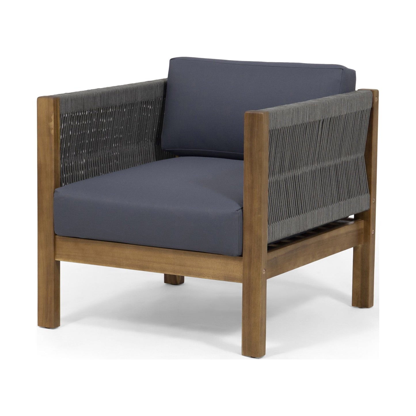 Carrie Acacia Wood and Rope Outdoor Club Chair, Teak, Gray, Dark Gray