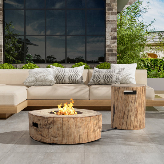 Christopher Knight Home 28" Patio MGO Propane Fire Pit Set, 30,000 BTU Round Heater with Tank Cover, Brown