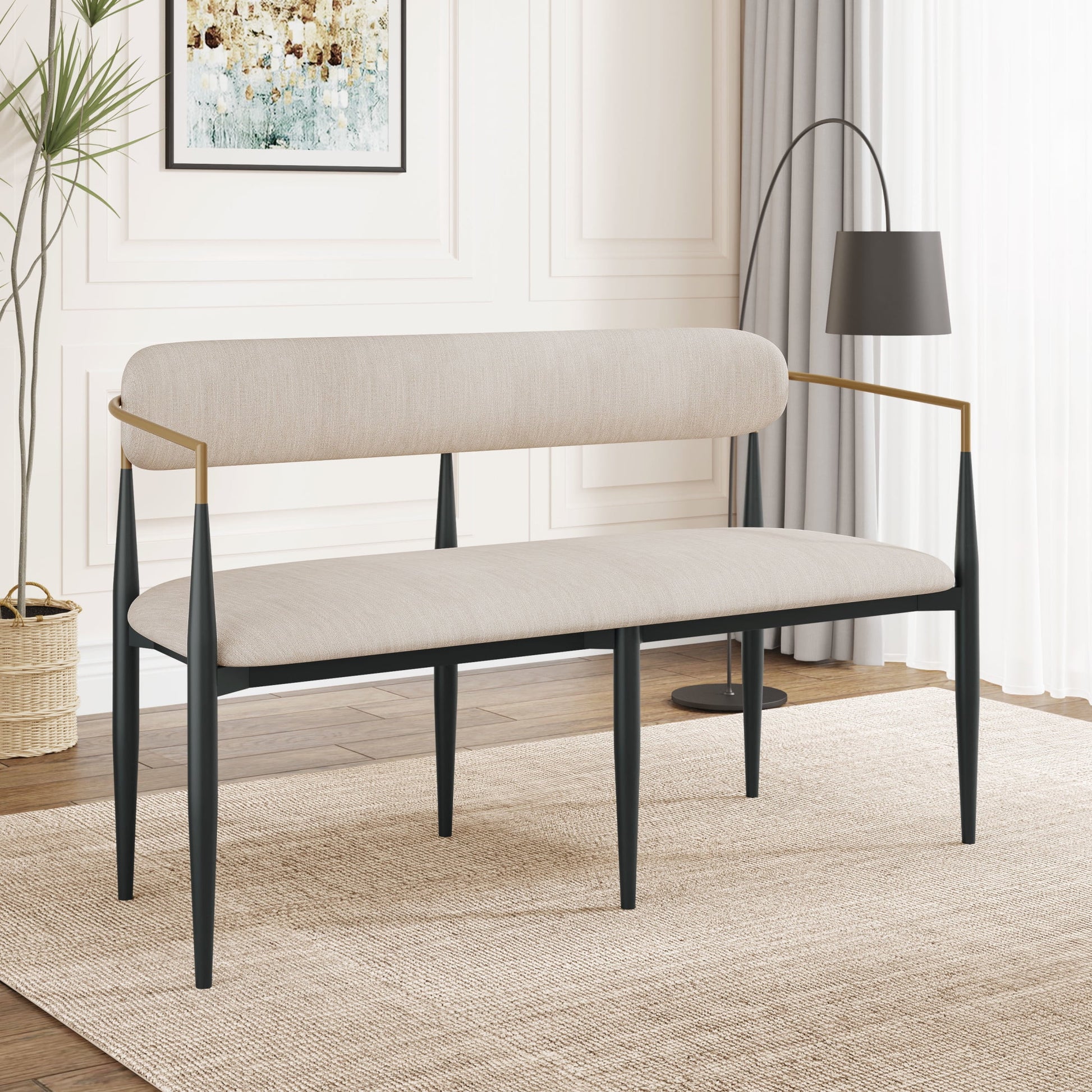 Christopher Knight Home Minimalist Fabric Upholstered Loveseat with Metal Frame, Beige