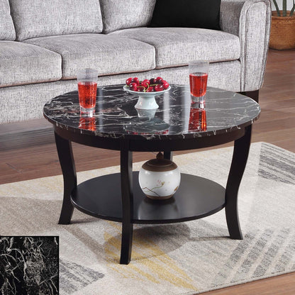 Convenience Concepts American Heritage Round MDF Coffee Table with Shelf, Mahogany