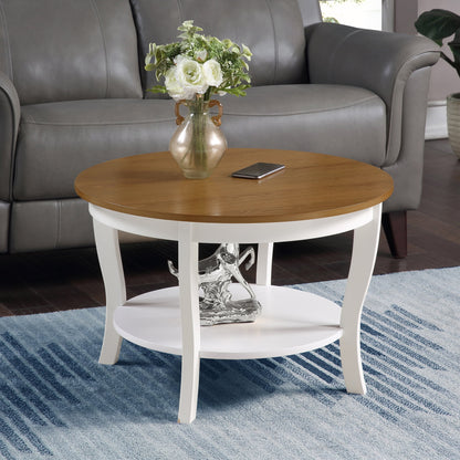 Convenience Concepts American Heritage Round Coffee Table with Shelf, Driftwood/White Wood Finish