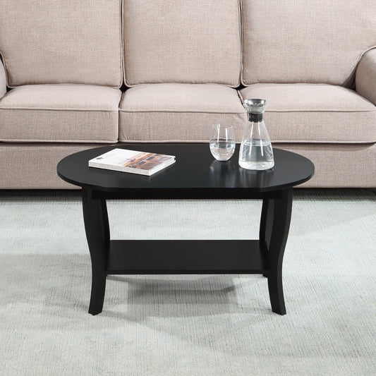 Convenience Concepts Classic Storage Oval Medium Density Fiberboard Coffee Table with Shelf, Black