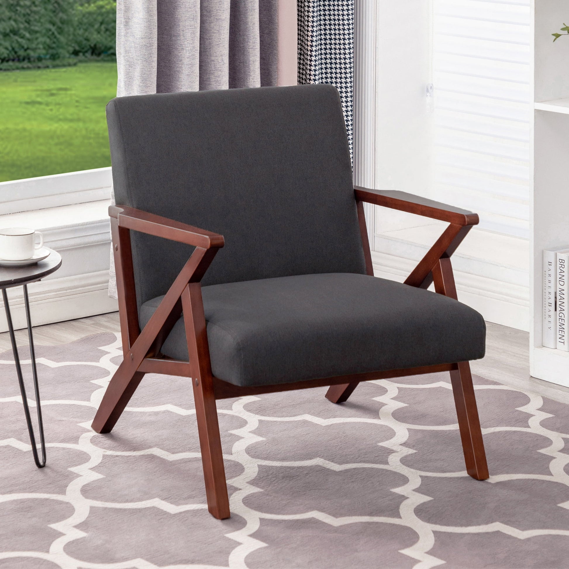 Convenience Concepts Take a Seat Cliff Accent Chair, Dark Gray Fabric & Espresso Frame