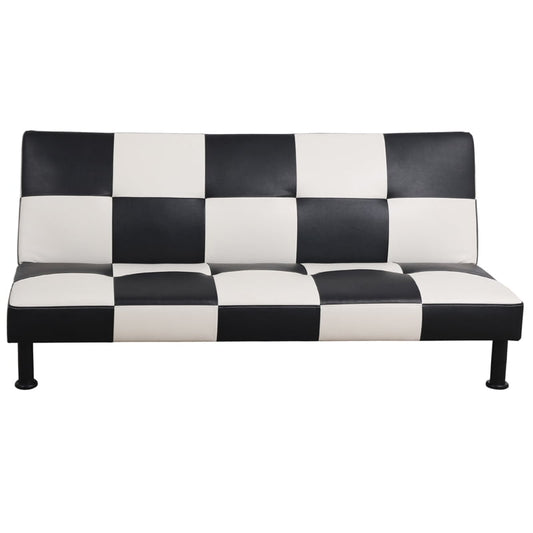 Convertible Futon Sofa Bed Leather Loveseat Adjustable Sleeper Sofa Couch for Living Room Small Apartment,Black and White