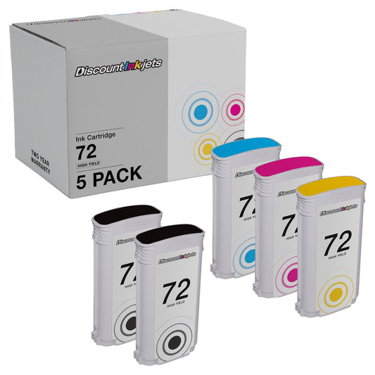 DI Cartridges for HP 72 Ink HY (2 Photo Black, 1 Cyan, 1 Magenta, 1 Yellow) Compatible with HP DesignJet: T1100, T1120, T1200, T610, T620, T770, SD Pro MFP, T1100ps, T1120 SD-MFP, T1120ps, T1200ps