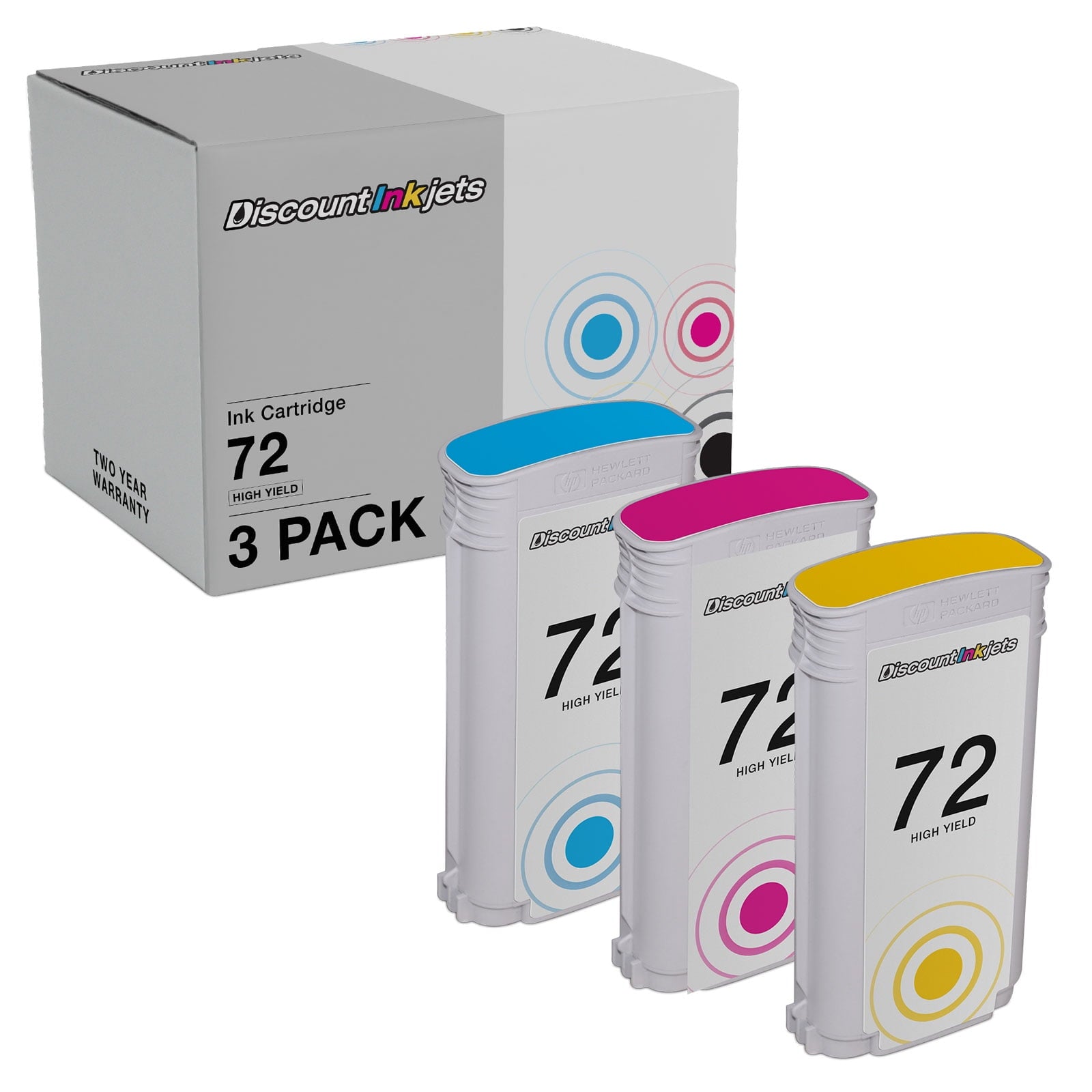 DI Replacements for HP 72 Ink Cartridge High Yield (Cyan, Magenta, Yellow) Compatible with HP DesignJet: T1100, T1120, T1200, T610, T620, T770, SD Pro MFP, T1100ps, T1120 SD-MFP, T1120ps, T1200ps