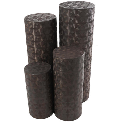 DecMode 36", 32", 24", 18"H Brown Metal Pillar Style Pedestal Table with Hammered Design, 4-Pieces