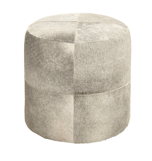 DecMode Leather Handmade Cowhide Stool with Patchwork Pattern, Gray