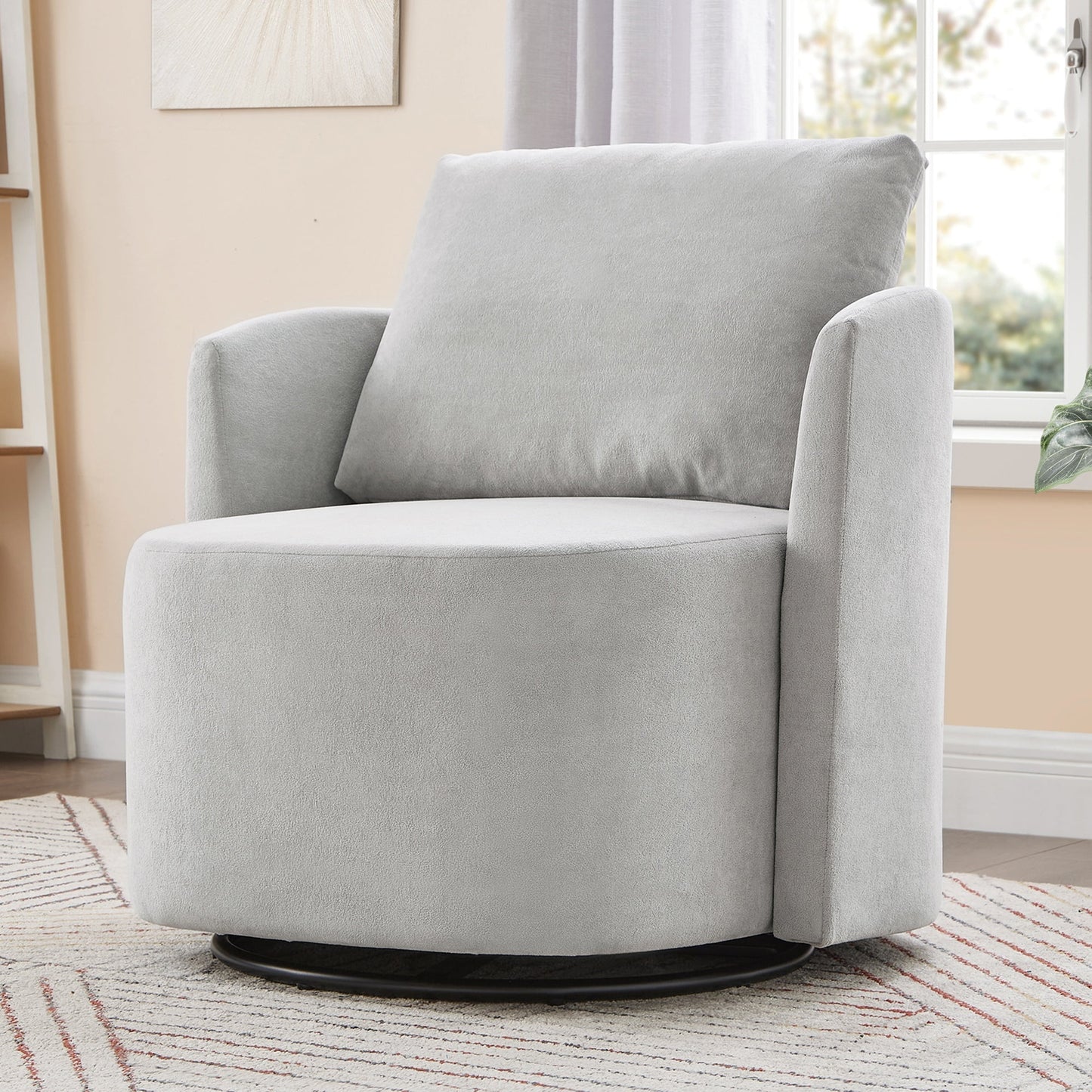 Lunale Swivel Barrel Chair, Chenille Accent Armchair for Living Room, Gray