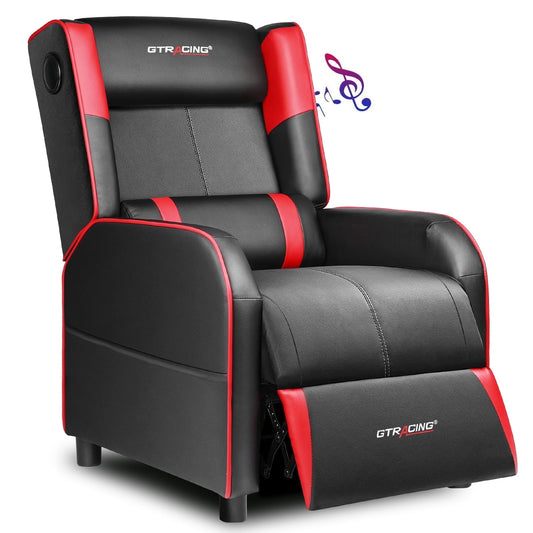 GTRACING Gaming Recliner Chair Bluetooth Speakers Footrest Racing Style Single Living Room Sofa PU Leather Home Theater Seating Massage Lumbar Support, Red