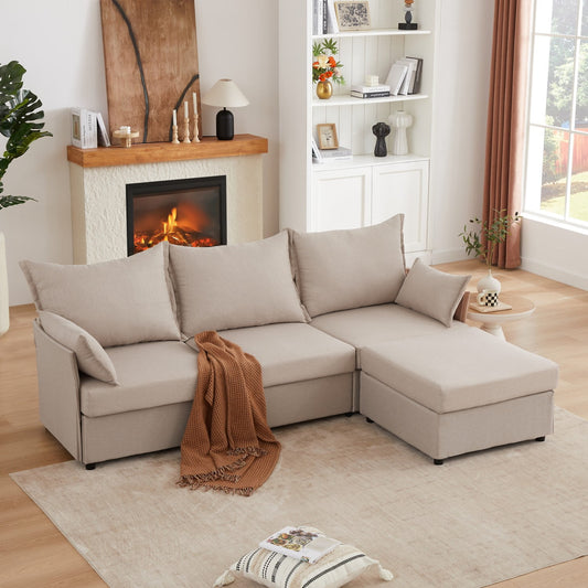 Gewnee 93.7” Modular Sectional Deep Seat Sofa with Ottoman & Chaise, L-Shaped 3-Seat Couch for Living Room