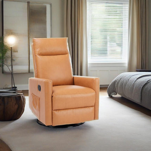 Recliner Message Chair with Footrest, Swivel Rocking Glider, High Back Upholstered Deep Seat for Living Room, Brown