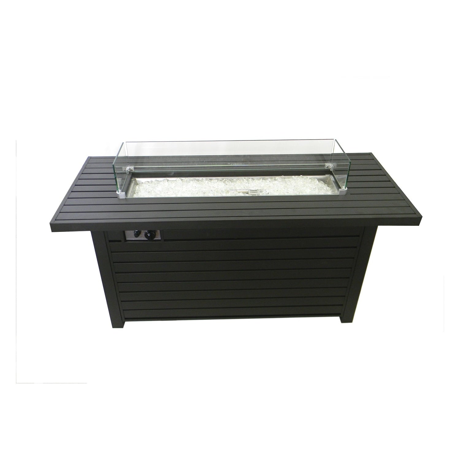 Hiland AZ Patio Heaters Outdoor Rectangle Fire Pit in Black Mocha with Wind Screen