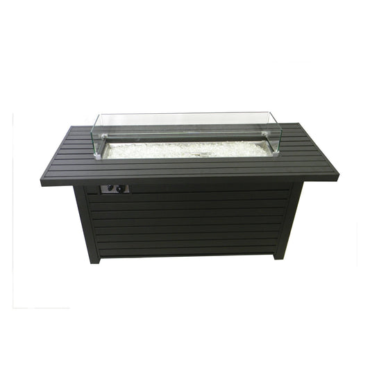 Hiland AZ Patio Heaters Outdoor Rectangle Fire Pit in Black Mocha with Wind Screen