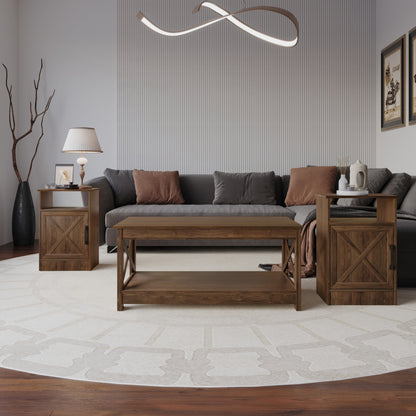 Home Design Lebanon 3 Piece Coffee Table Set - Includes coffee table and 2 end tables, With Soft-Close Doors, Brown/Light Gray, Easy Assembly