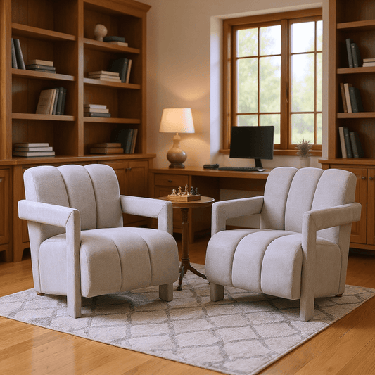 Homy Casa 2-Piece Accent Chair Set, Modern Upholstered Armchairs with Channel Tufting, Grey