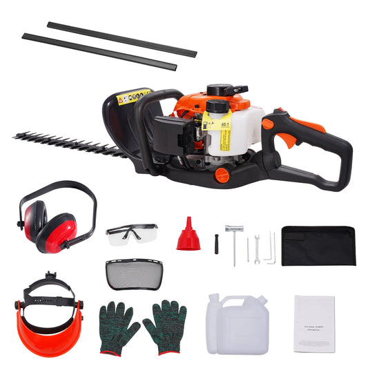 KFFKFF 23.2-inch 26CC 2 Cycle Gas Hedge Trimmer, Handheld with Dual Sided Action Blade, 180° Flexible Head, Ideal for Shaping Shrubs and Low Bushes