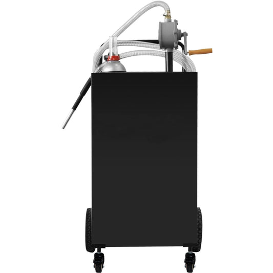 KFFKFF Fuel Storage Unit, 35 Gallon Capacity, Mobile Gas Storage Tank on Four Wheels, Equipped with Manual Transfer Pump, Fuel Storage Solution for Automobiles, Lawn Equipment, ATVs, Boats, In Black