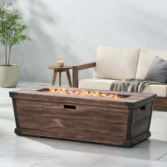 Kalmia Lightweight Concrete Outdoor 50,000 BTU Rectangular Fire Pit (No Tank Holder), Brown