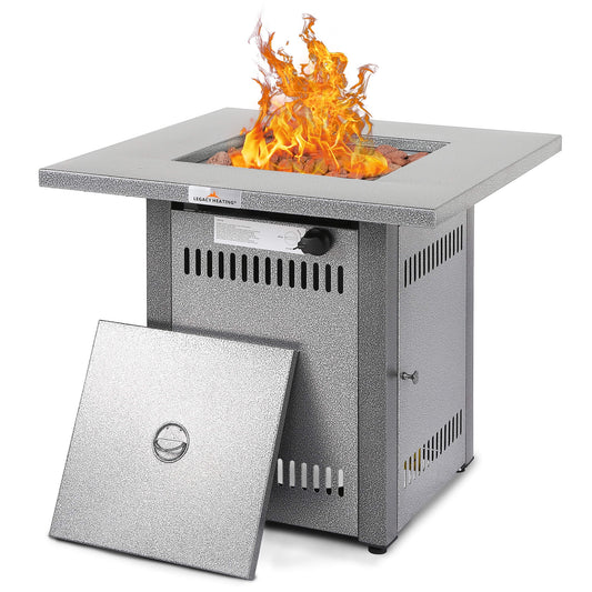 LEGACY HEATING 28IN 50000BTU Square Fire Pit, Hammered Silver Finish
