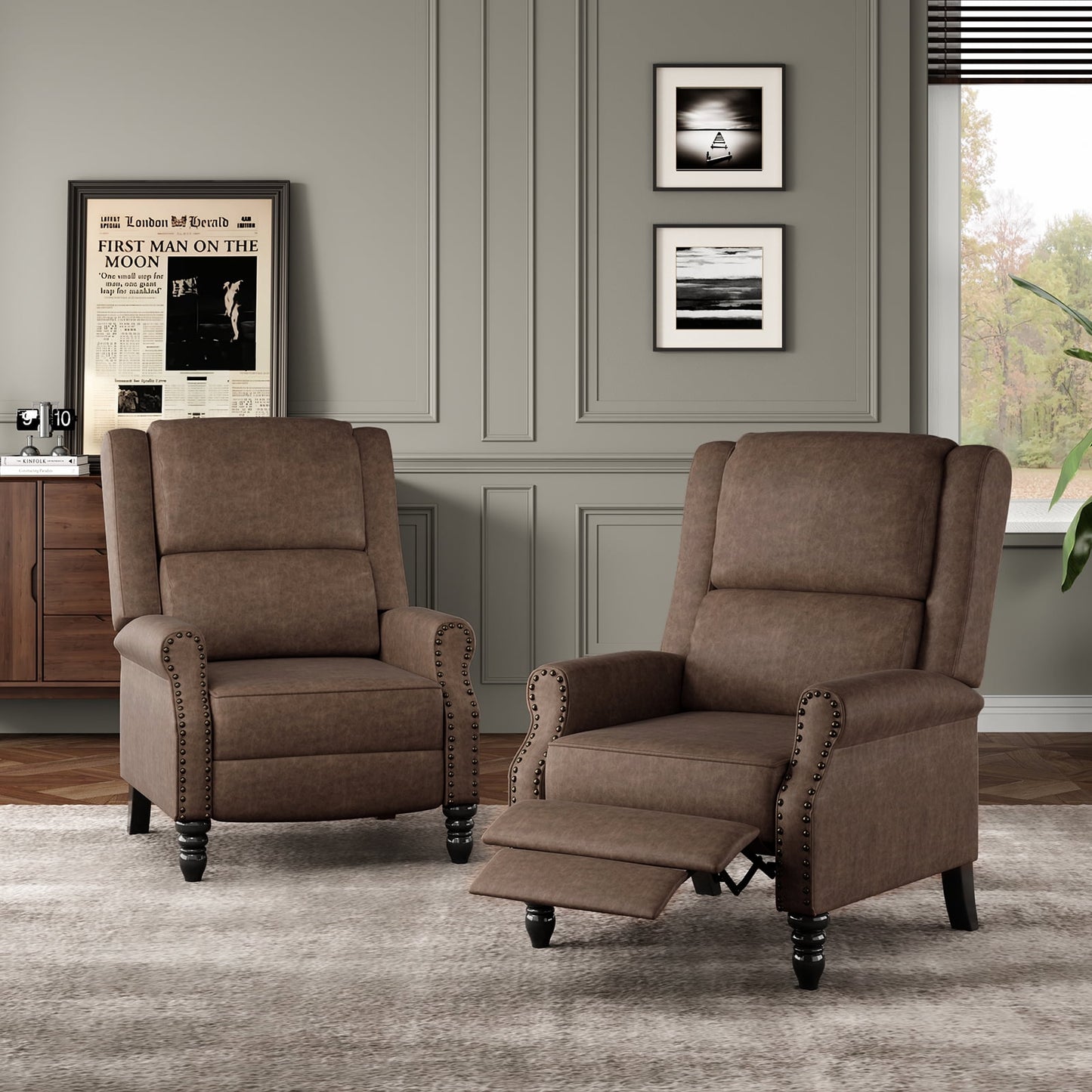 MAYEERTY Coffee Faux Leather Pushback Recliner Chair, Ergonomic Design for Living Room, Bedroom & RV