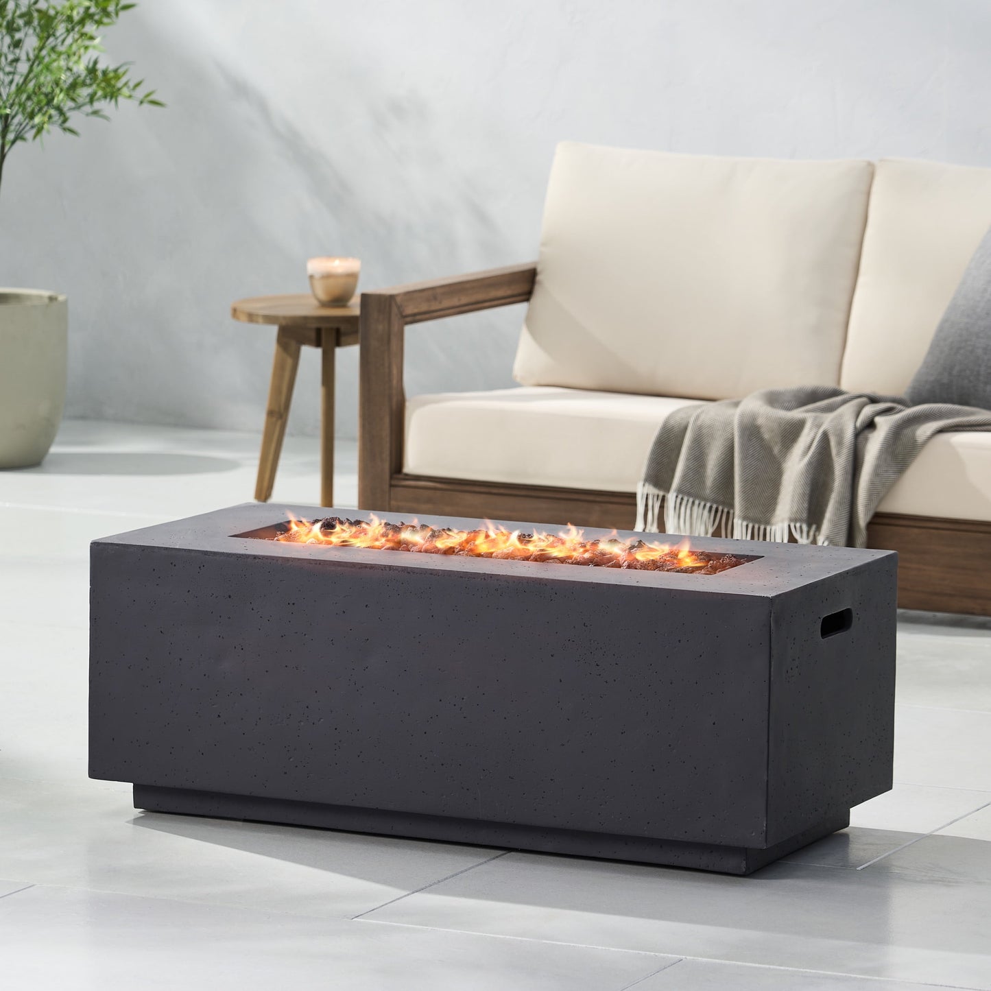 Mayfair Lightweight Concrete Outdoor 40,000 BTU Rectangular Fire Pit (No Tank Holder), Light Gray