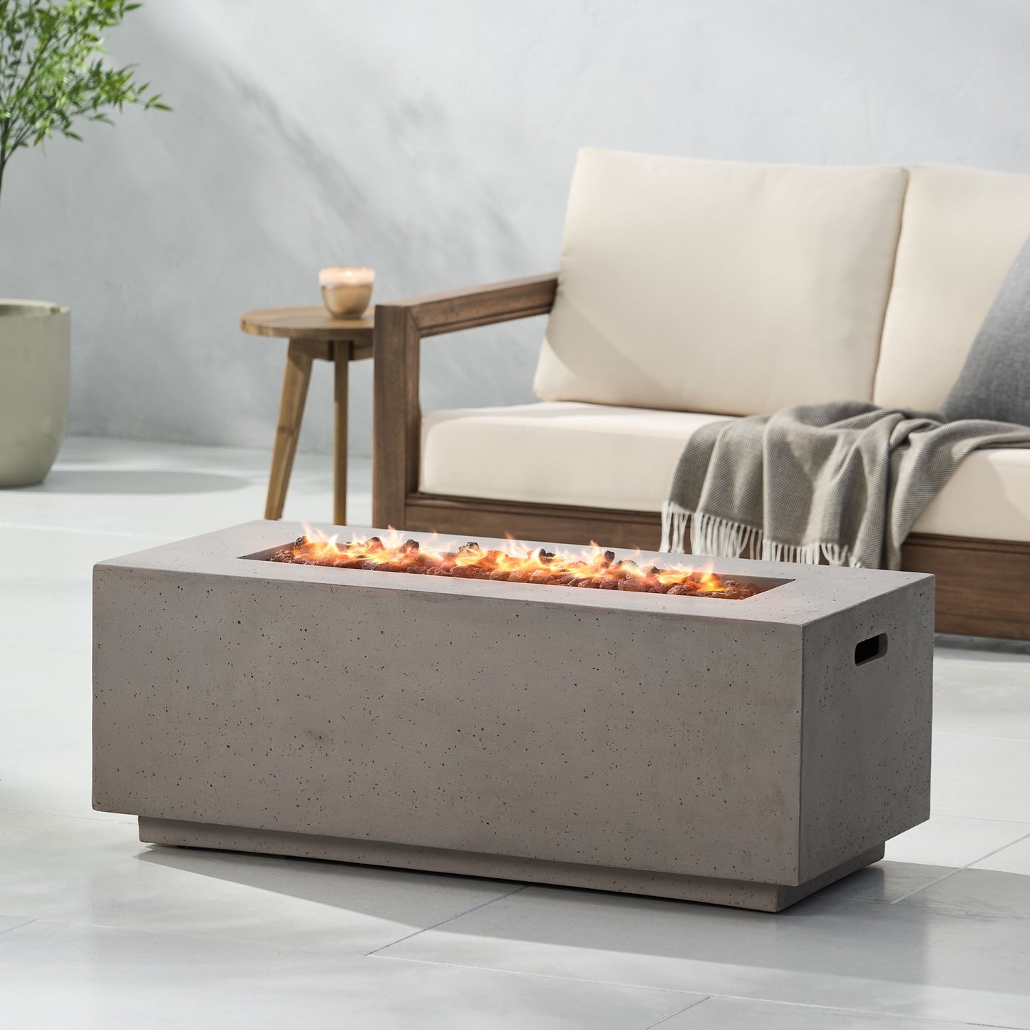Mayfair Lightweight Concrete Outdoor 40,000 BTU Rectangular Fire Pit (No Tank Holder), Light Gray