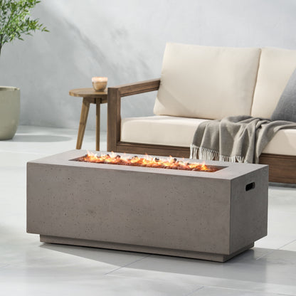 Mayfair Lightweight Concrete Outdoor 40,000 BTU Rectangular Fire Pit (No Tank Holder), Light Gray