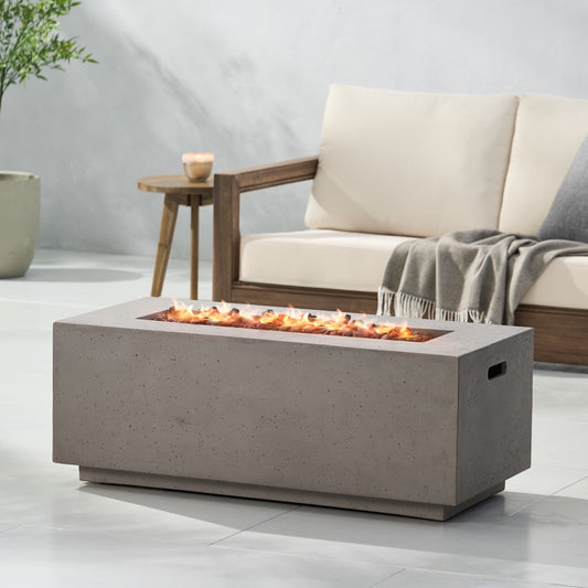 Mayfair Lightweight Concrete Outdoor 40,000 BTU Rectangular Fire Pit (No Tank Holder), Light Gray