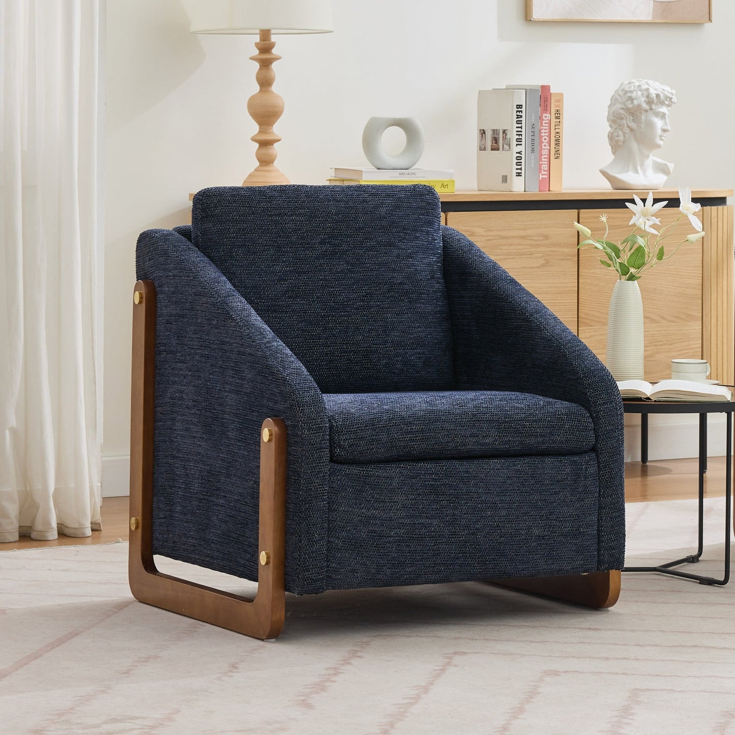 Modern Arm Chair Armchair,Chenille Upholstered Accent Chair with Cushioned Seat and Backrest for Living Room, Bedroom,Blue