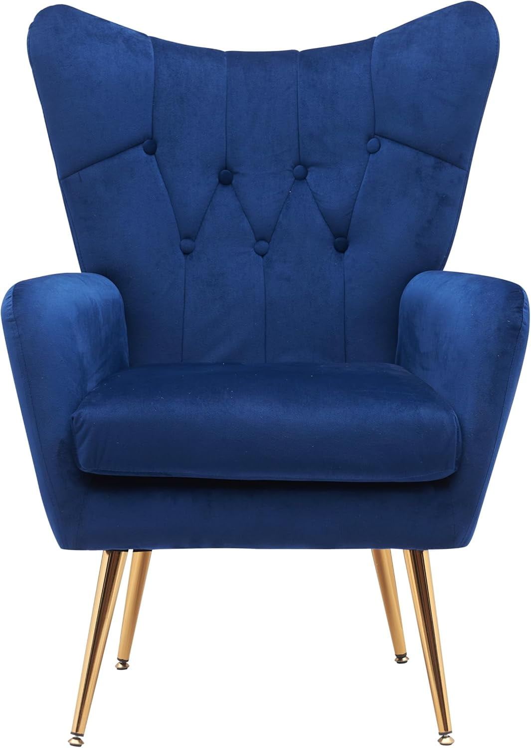 US Pride Furniture Modern Chic Mid-Century Velvet Accent Armchair for Living Room Bedroom or Home Office Button-Tufted Wingback Design with Gold Flared Legs Navy Blue