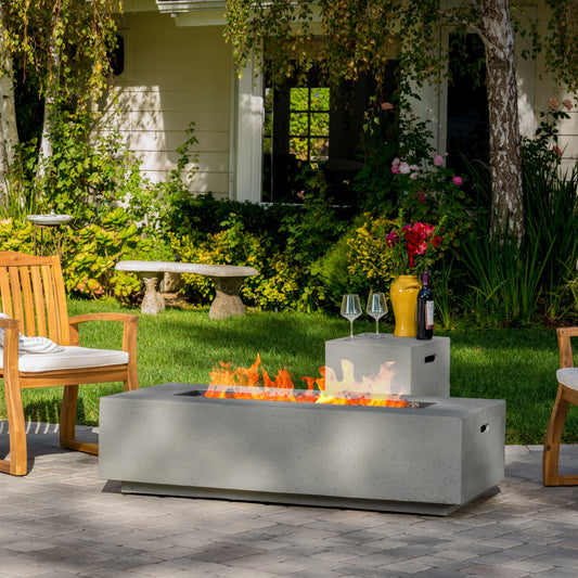 Noble House Alison 56" Rectangular MGO Fire Table, 50,000 BTU with Tank Holder, Light Grey