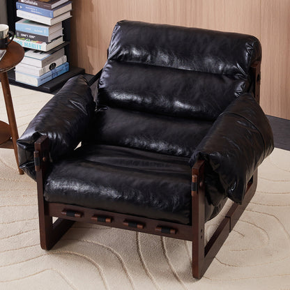 PORKISS Oversized Armchair, Modern Accent Chair, Single Sofa Lounge with Oil Wax Leather and Rubberwood Frame, Comfortable Seating for Living Room Bedroom Sunroom, Retro Orange